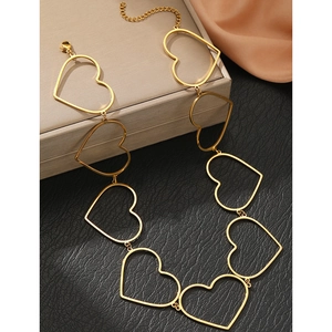 Minimalist gold stainless steel necklace featuring interconnected hollow heart-shaped links