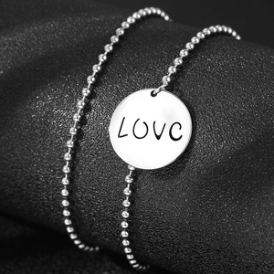 Zweilagiges silbernes Edelstahl-Kugelarmband mit graviertem LOVE-Anhänger