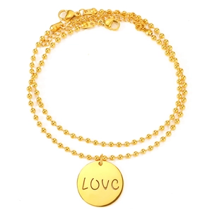 Poliertes goldene mehrlagige Perlenarmband mit einem runden LOVE-Ausschnitt-Anhänger Design