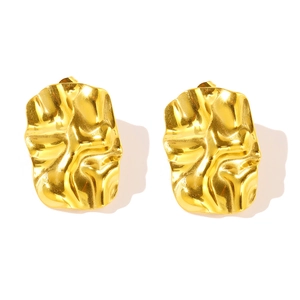 Chic 18K gold plated geometric square earrings with a unique hammered texture finish