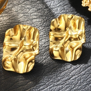 Minimalist 18K gold plated stainless steel earrings with irregular fluid lava texture