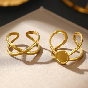 Minimalist 18K gold plated adjustable stainless steel rings with twisted cross design