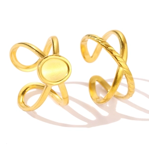 Minimalist 18K gold plated stainless steel rings set featuring geometric open designs