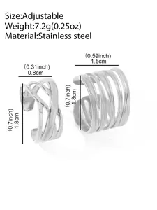 Detailed size chart for adjustable multi-layer stainless steel cross ring set in silver