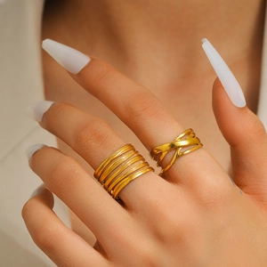 Stainless Steel Multi Layer Cross Open Rings Fashion Geometric Mesh Adjustable Finger Rings For Women Jewelry Accessories