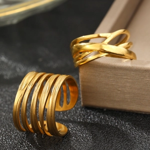 Modern gold plated stainless steel multi-layer cross open ring set with matte finish