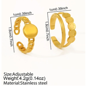 Detailed size specifications and weight for adjustable double layer golden stainless steel rings