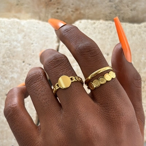 Vintage Double Layer Open Ring And Round Plate Chain Ring Women Stainless Steel Hollow Geometric Circle Adjustable