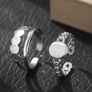 Vintage silver hollow double-layer open stainless steel ring set for women