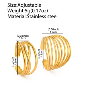 Detailed size and dimension specs for gold multi-layer adjustable stainless steel rings