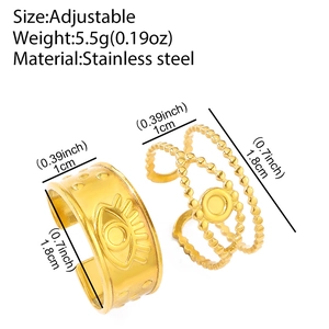 Ensemble de bagues ajustables en acier inoxydable plaqué or 18k avec œil maléfique