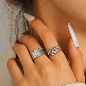 Ensemble de bagues rétro en argent 18k avec œil maléfique et anneau ouvert minimaliste