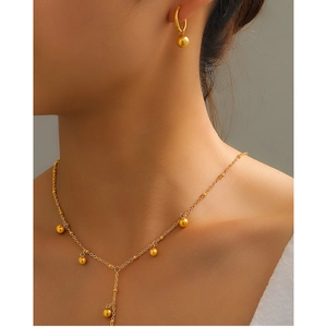 Set di Gioielli Minimalista in Acciaio Inossidabile Oro Argento Collana con Pendente a Sfera Rotonda Orecchini per Donna Accessori Moda