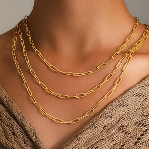 Paperclip Chain Necklace Stainless Steel Chunky Link Minimalist Hip Hop Punk Jewelry For Women Men Trendy Adjustable