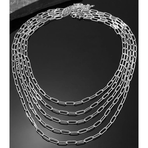 Multilayered silver stainless steel paperclip chain necklace in punk hip-hop style