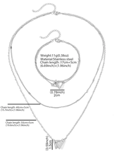 Spécifications détaillées de taille pour l'ensemble collier et bracelet triangle en acier