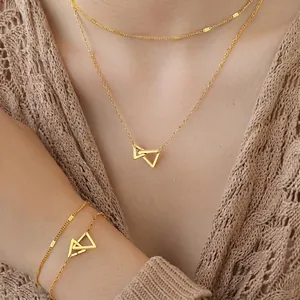 Collier Et Bracelet Multicouches À Triangles Géométriques Entrelacés Acier Inoxydable Hip Hop Bijoux Minimalistes