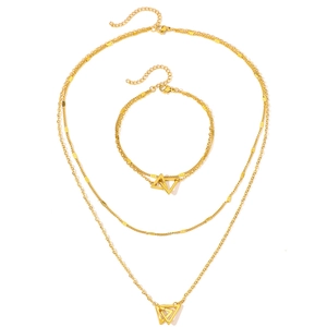 Parure de bijoux en acier inoxydable doré avec pendentif triangle et maillons de chaîne en O