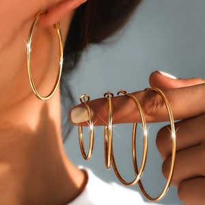 Boucles D Oreilles Créoles En Acier Inoxydable Surdimensionnées Polies Minimalistes Bijoux De Mode Pour Femmes