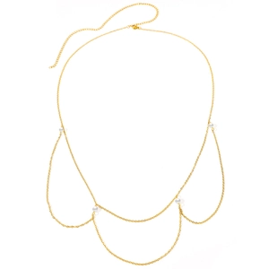Mehrlagige goldene Taillenkette mit Perlen im minimalistischen Retro-Körperketten-Stil