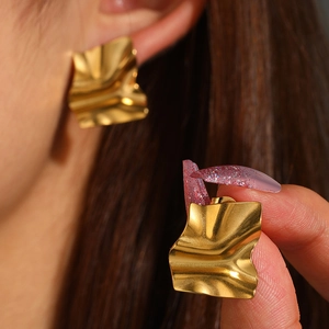 Irregular Fold Earrings Stainless Steel Wavy Geometric Square Stud Jewelry Women Fashion Versatile Modern