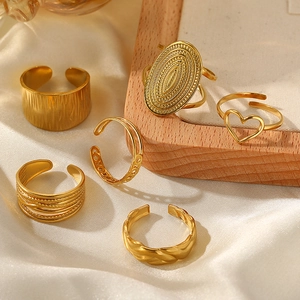 6-piece 18K gold plated stainless steel adjustable rings set with geometric designs