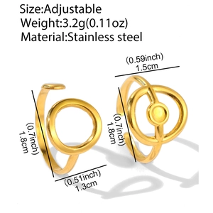 Detailed parameter diagram of gold stainless steel geometric rings with adjustable sizing