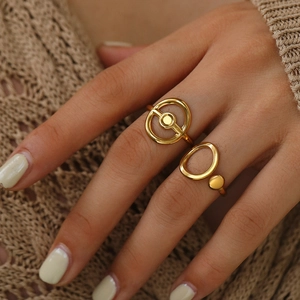 Minimalist Stainless Steel Adjustable Ring Set Hollow Geometric Open Rings For Women Trendy Jewelry