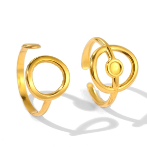 Minimalist gold stainless steel open geometric rings in single and double band style