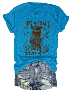 Lake blue round neck T-shirt with vintage graphic print and distressed denim shorts set