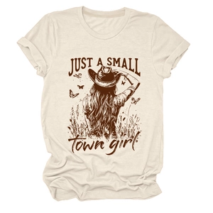 Detailed view of vintage graphic print on cream cotton T-shirt featuring retro girl design