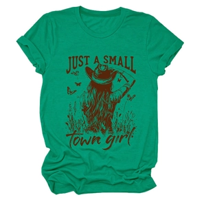 Detail of the vintage girl graphic and heather green fabric on this women's T-shirt