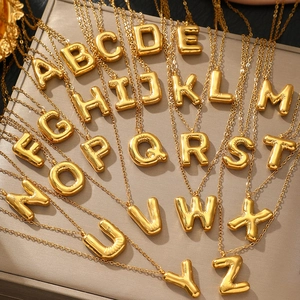 3D gold balloon style A-Z initial necklaces set with polished puffy letter pendants