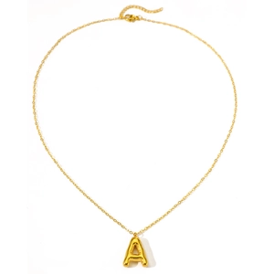 Golden balloon letter A pendant necklace in polished stainless steel with adjustable chain