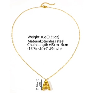 Polished golden stainless steel balloon letter A pendant necklace with 45cm link chain