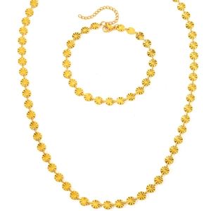 Minimalist gold stainless steel jewelry set with sunburst embossed round discs