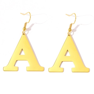 Minimalist 18k gold plated stainless steel letter A alphabet hook earrings for women