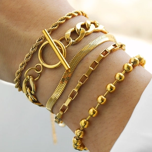 Stainless Steel Multi-Layer Bracelet Chain Jewelry OT Buckle Snake Bead Curb Minimalist Daily Fashion Accessories