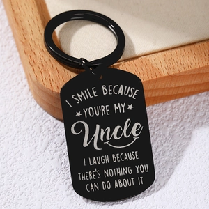 Stainless Steel Dog Tag Keychain Gift For Uncle Humorous Quote Laser Engraved Rectangular Black Key Ring