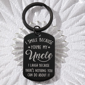 Matte black stainless steel tag keychain for uncle with funny engraved text for gift