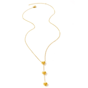Golden stainless steel necklace featuring a triple heart pendant design with adjustable chain