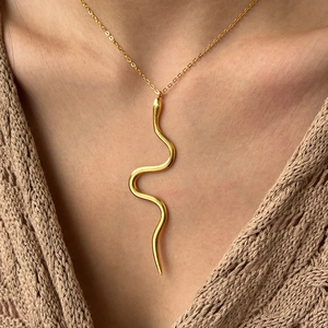 Collier Pendentif Serpent Acier Inoxydable Poli Miroir Gothique Punk Hip Hop Chaîne Clavicule Bijoux Femme
