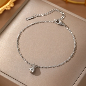 Minimalist 18k gold plated stainless steel teardrop pendant bracelet for women