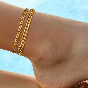 Bracelets De Cheville À Couches Maille Gourmette Plate Acier Inoxydable Bijoux De Pied Plage Style Minimaliste Pour Femmes Hommes