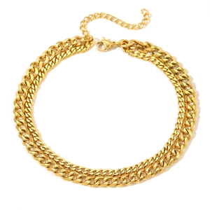 Bracelet de cheville double couche à mailles cubaines dorées avec fermoir mousqueton réglable