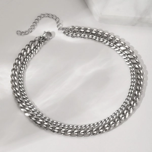Bracelet de cheville double chaîne gourmette argentée avec fermoir réglable pour plage