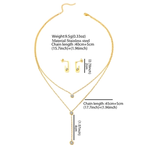 Detail of gold double-layer stainless steel necklace set with crystal dimensions