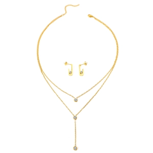 Elegant gold-plated geometric necklace and U-shaped earrings set with sparkling crystals