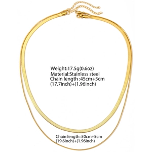Detail showing dimensions and material of double-layer gold snake chain necklace