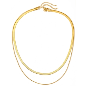 Double layer 18K gold stainless steel snake chain necklace with adjustable lobster clasp